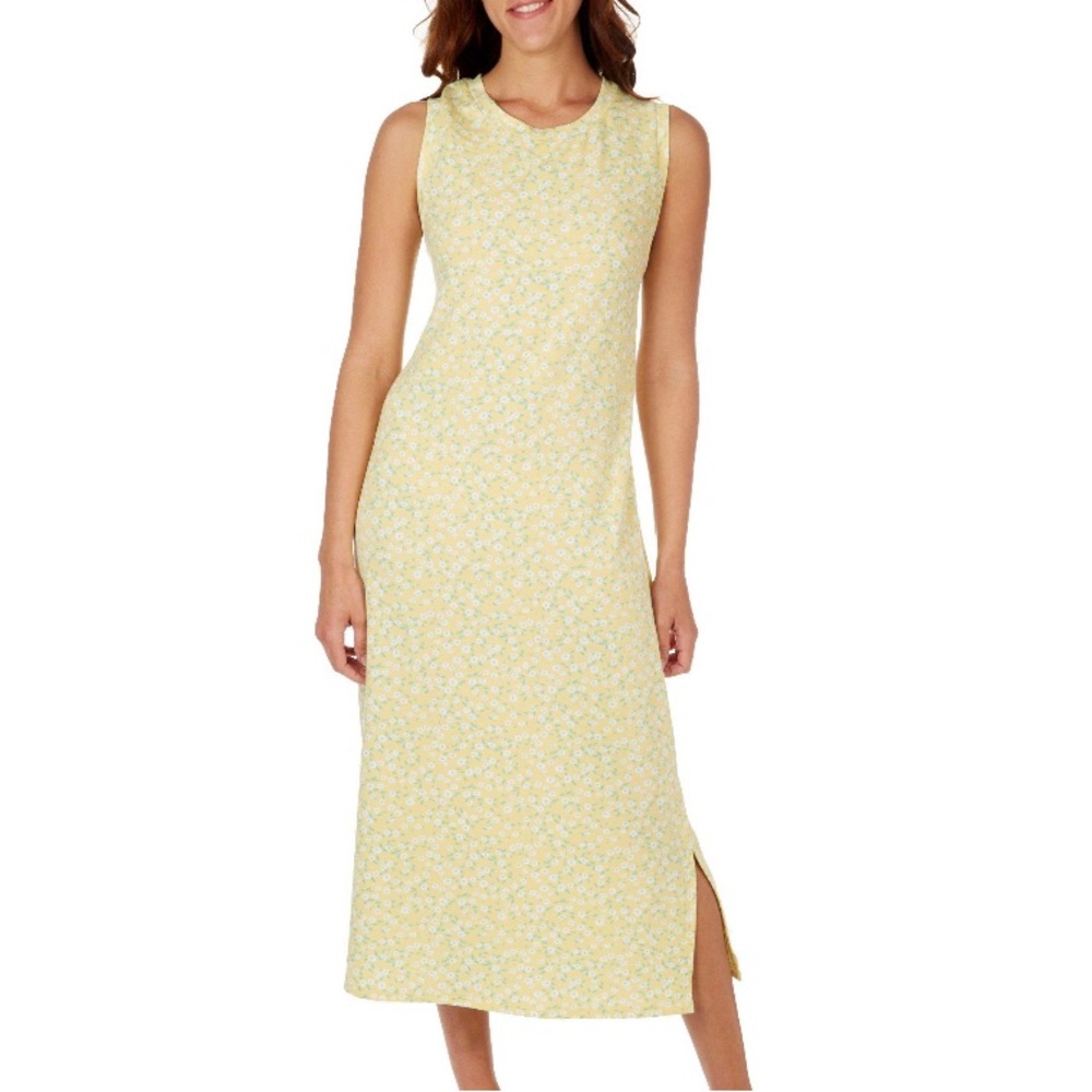 Nwot Bobeau yellow Floral sleeveless Maxi dress sheath Dress M